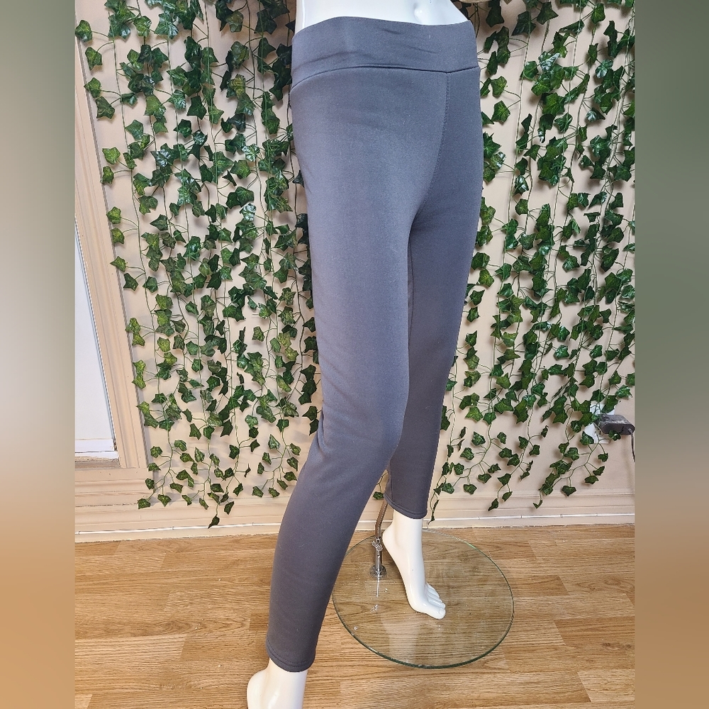 ​Sherpa Lined Fleece Leggings Charcoal Grey Thermal Winter Pants Cat Detail - Picture 7 of 14
